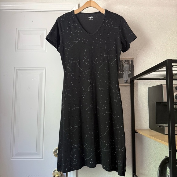 Svaha Dresses & Skirts - SVAHA black constellation galaxy space print organic cotton T-shirt midi dress